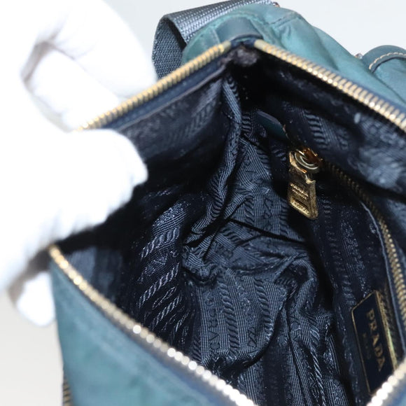 PRADA Shoulder Bag Nylon Green Gold Auth 123982