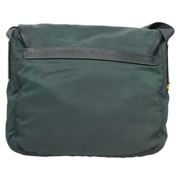 PRADA Shoulder Bag Nylon Green Gold Auth 123982