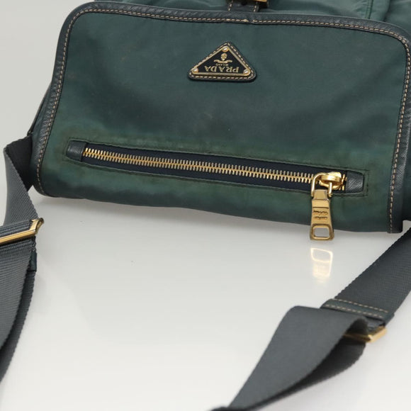 PRADA Shoulder Bag Nylon Green Gold Auth 123982