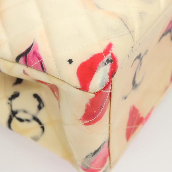 CHANEL Matelasse Chain Shoulder Bag Vinyl Coating White Gold CC Auth 124073AV