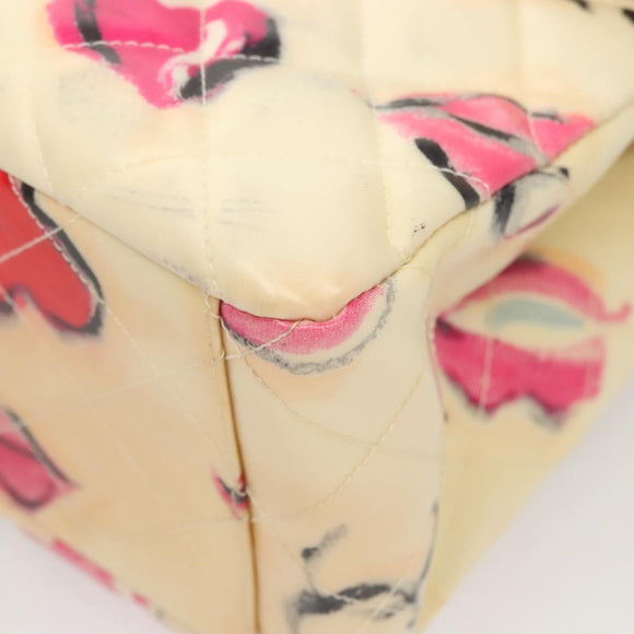 CHANEL Matelasse Chain Shoulder Bag Vinyl Coating White Gold CC Auth 124073AV