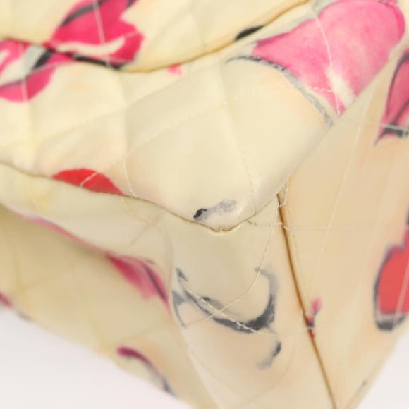 CHANEL Matelasse Chain Shoulder Bag Vinyl Coating White Gold CC Auth 124073AV