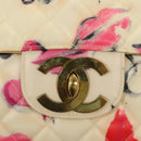 CHANEL Matelasse Chain Shoulder Bag Vinyl Coating White Gold CC Auth 124073AV-18