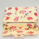 CHANEL Matelasse Chain Shoulder Bag Vinyl Coating White Gold CC Auth 124073AV-9