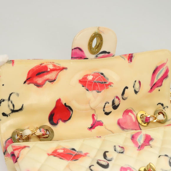 CHANEL Matelasse Chain Shoulder Bag Vinyl Coating White Gold CC Auth 124073AV