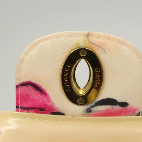 CHANEL Matelasse Chain Shoulder Bag Vinyl Coating White Gold CC Auth 124073AV