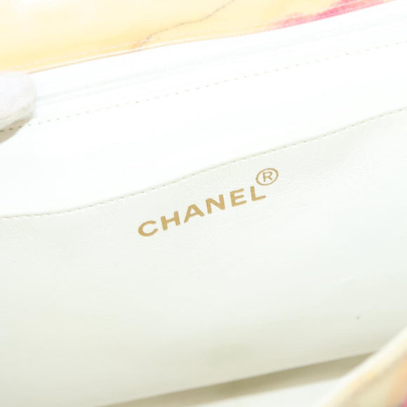 CHANEL Matelasse Chain Shoulder Bag Vinyl Coating White Gold CC Auth 124073AV
