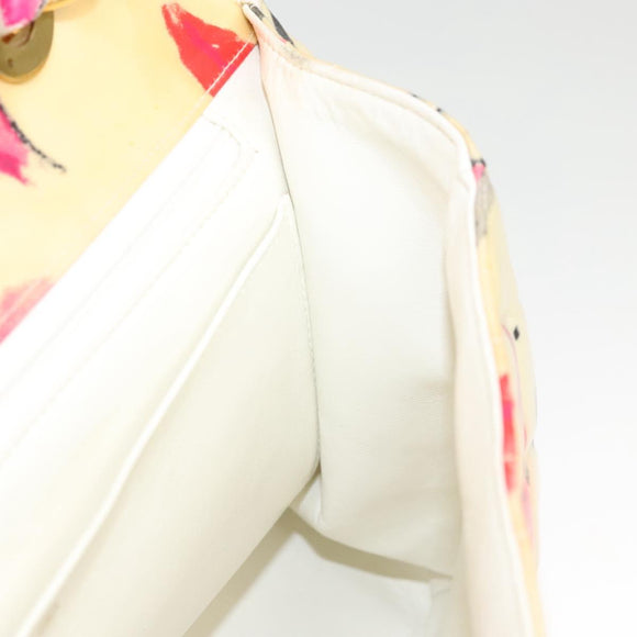 CHANEL Matelasse Chain Shoulder Bag Vinyl Coating White Gold CC Auth 124073AV