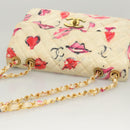 CHANEL Matelasse Chain Shoulder Bag Vinyl Coating White Gold CC Auth 124073AV-6