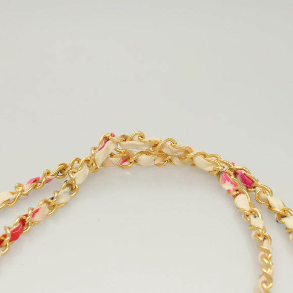 CHANEL Matelasse Chain Shoulder Bag Vinyl Coating White Gold CC Auth 124073AV