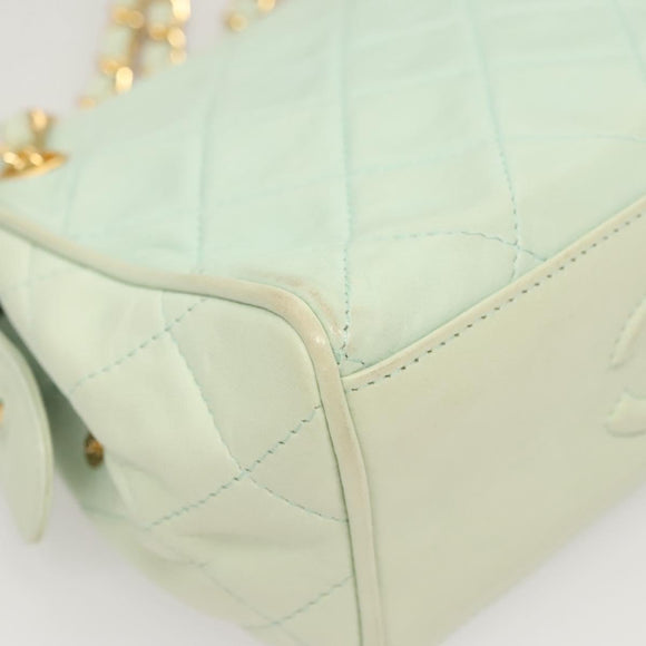 CHANEL Matelasse Chain Shoulder Bag Lamb Skin Peppermint Gold CC Auth 124074