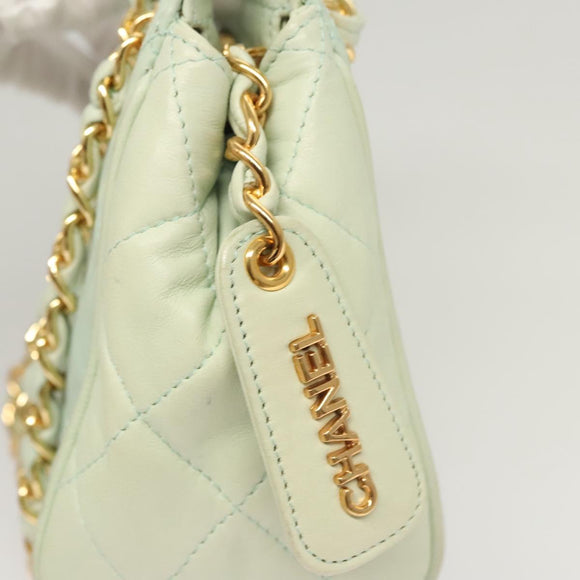 CHANEL Matelasse Chain Shoulder Bag Lamb Skin Peppermint Gold CC Auth 124074