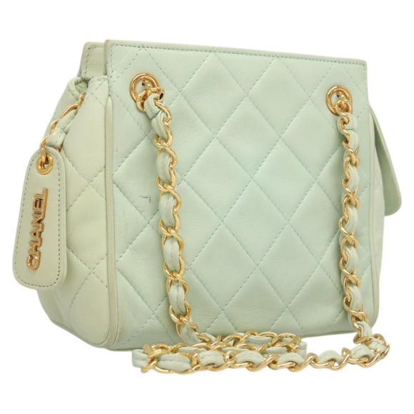 CHANEL Matelasse Chain Shoulder Bag Lamb Skin Peppermint Gold CC Auth 124074