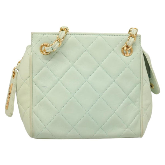 CHANEL Matelasse Chain Shoulder Bag Lamb Skin Peppermint Gold CC Auth 124074