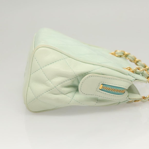 CHANEL Matelasse Chain Shoulder Bag Lamb Skin Peppermint Gold CC Auth 124074