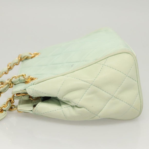 CHANEL Matelasse Chain Shoulder Bag Lamb Skin Peppermint Gold CC Auth 124074