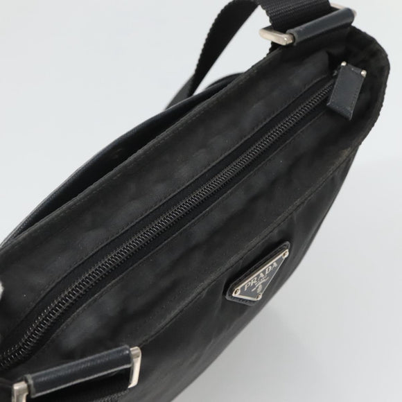 PRADA Shoulder Bag Nylon Black Silver Auth 124085