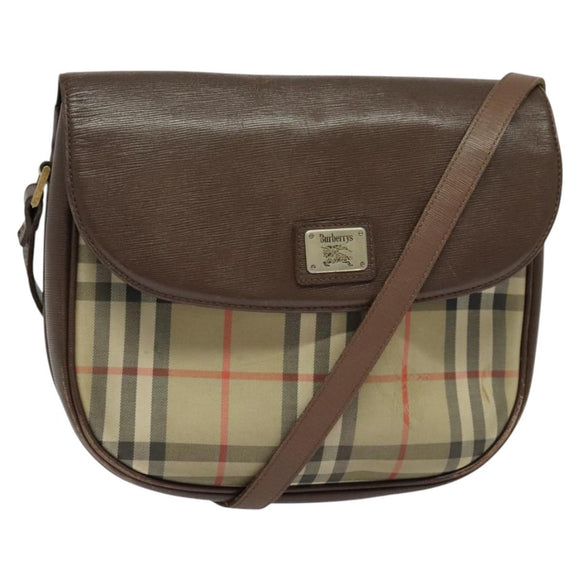 Burberrys Nova Check Shoulder Bag Canvas Beige Gold Auth 124096