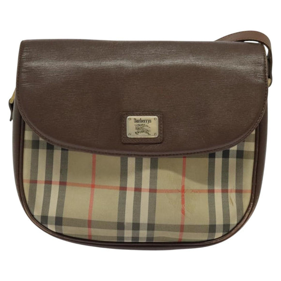 Burberrys Nova Check Shoulder Bag Canvas Beige Gold Auth 124096