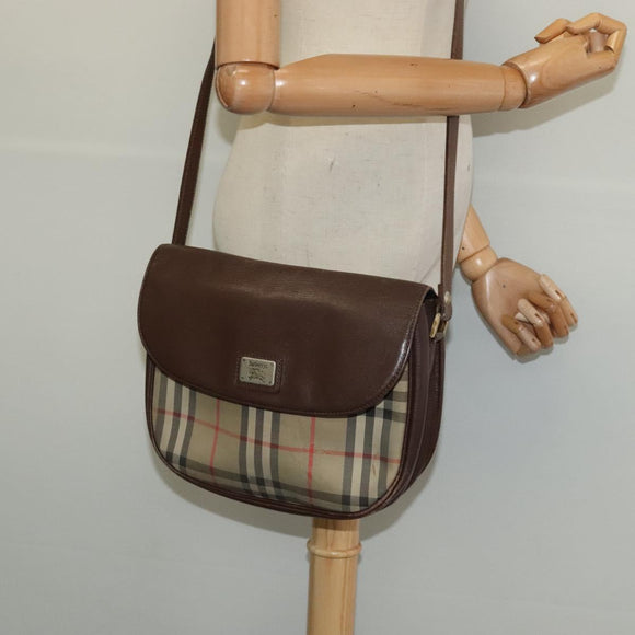 Burberrys Nova Check Shoulder Bag Canvas Beige Gold Auth 124096