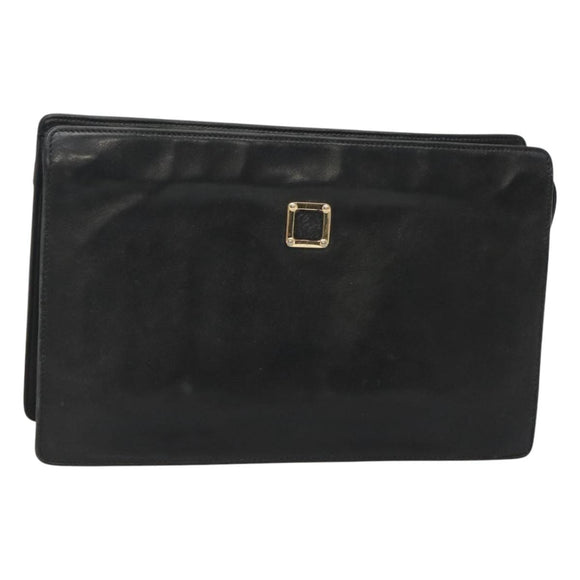 LOEWE Anagram Clutch Bag Leather Black Gold Auth 124098