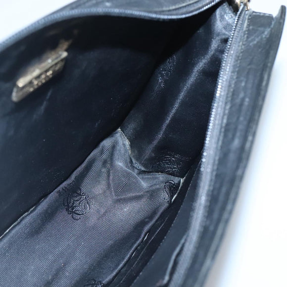 LOEWE Anagram Clutch Bag Leather Black Gold Auth 124098