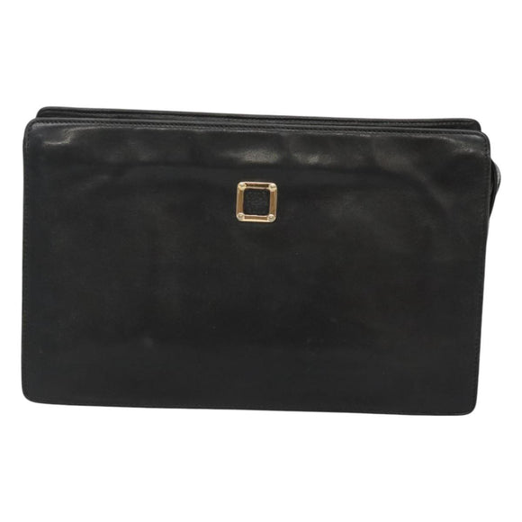 LOEWE Anagram Clutch Bag Leather Black Gold Auth 124098