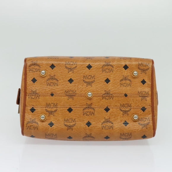 MCM Logogram Vicetos Hand Bag PVC Leather Brown Gold Auth 124114