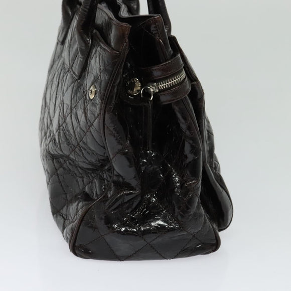 CHANEL Matelasse COCO Mark Hand Bag Patent leather Dark Brown CC Auth 124127