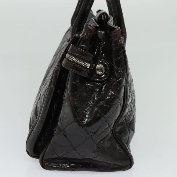 CHANEL Matelasse COCO Mark Hand Bag Patent leather Dark Brown CC Auth 124127