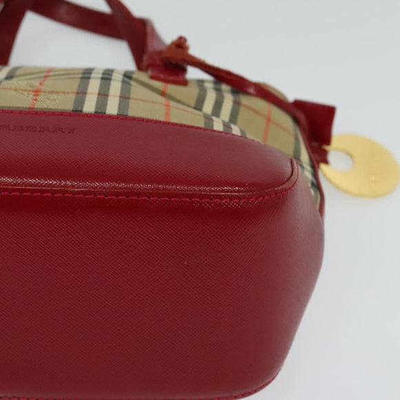 BURBERRY Nova Check Hand Bag Canvas Beige Gold Auth 124154