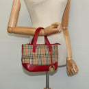 BURBERRY Nova Check Hand Bag Canvas Beige Gold Auth 124154-19