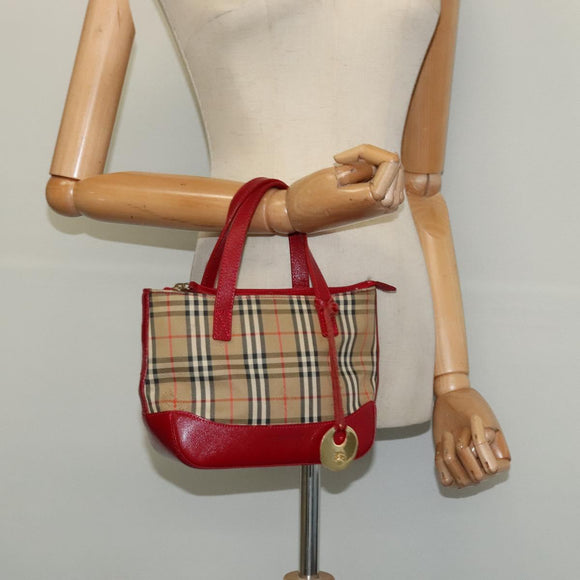 BURBERRY Nova Check Hand Bag Canvas Beige Gold Auth 124154