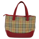 BURBERRY Nova Check Hand Bag Canvas Beige Gold Auth 124154-2