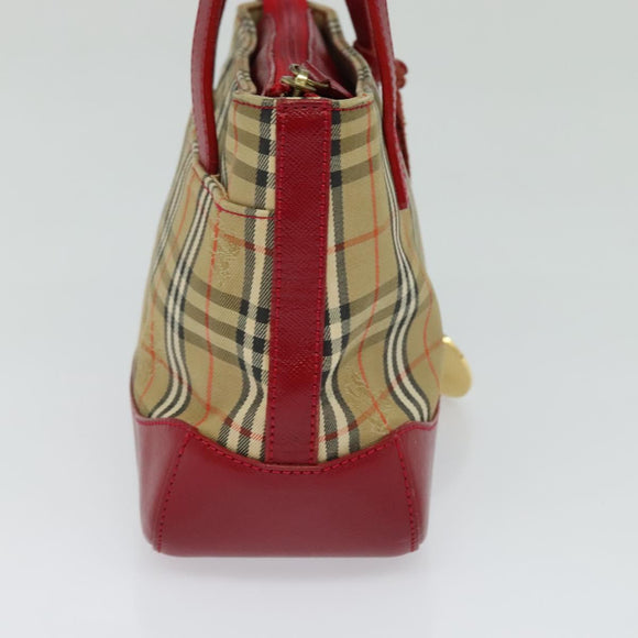 BURBERRY Nova Check Hand Bag Canvas Beige Gold Auth 124154