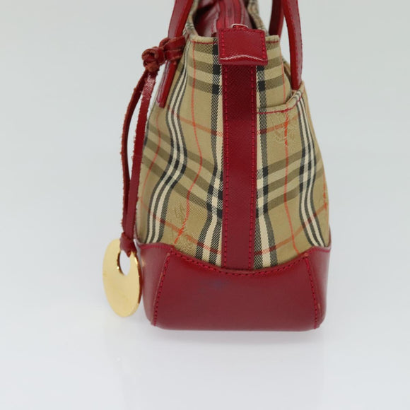 BURBERRY Nova Check Hand Bag Canvas Beige Gold Auth 124154