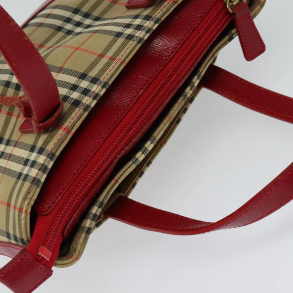 BURBERRY Nova Check Hand Bag Canvas Beige Gold Auth 124154