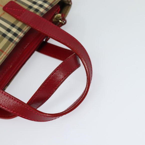 BURBERRY Nova Check Hand Bag Canvas Beige Gold Auth 124154
