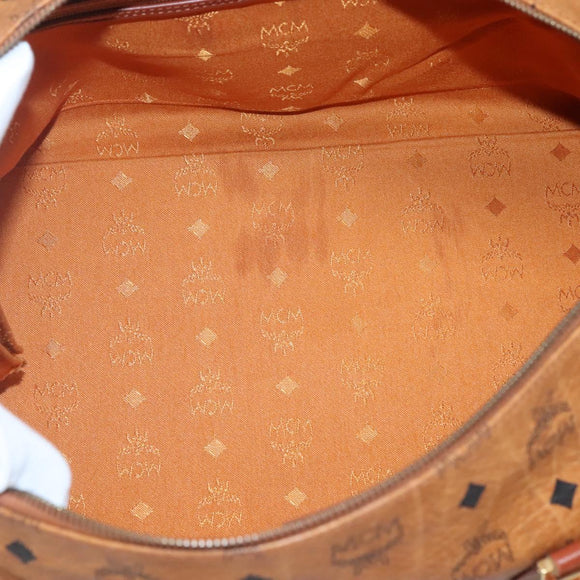 MCM Logogram Vicetos Boston Bag PVC Leather Brown Gold Auth 124167