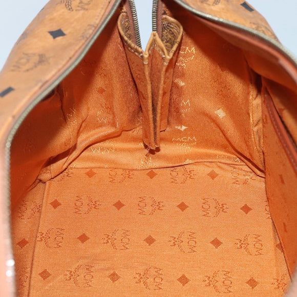 MCM Logogram Vicetos Boston Bag PVC Leather Brown Gold Auth 124167