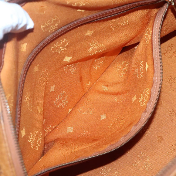 MCM Logogram Vicetos Boston Bag PVC Leather Brown Gold Auth 124167