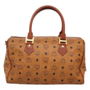 MCM Logogram Vicetos Boston Bag PVC Leather Brown Gold Auth 124167-2