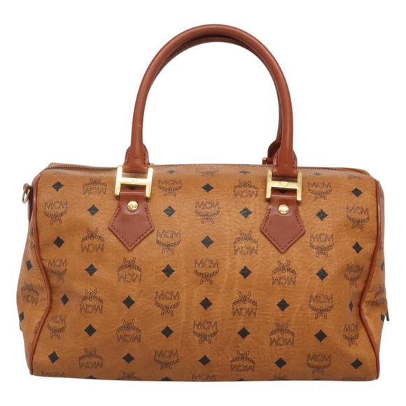 MCM Logogram Vicetos Boston Bag PVC Leather Brown Gold Auth 124167