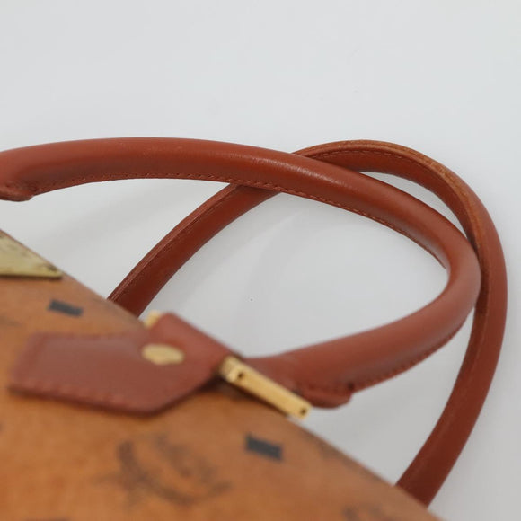 MCM Logogram Vicetos Boston Bag PVC Leather Brown Gold Auth 124167