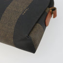 FENDI Pecan Canvas Shoulder Bag PVC Brown Black gold Auth 124174-10