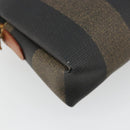 FENDI Pecan Canvas Shoulder Bag PVC Brown Black gold Auth 124174-13