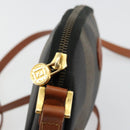 FENDI Pecan Canvas Shoulder Bag PVC Brown Black gold Auth 124174-15