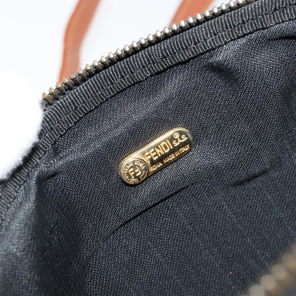 FENDI Pecan Canvas Shoulder Bag PVC Brown Black gold Auth 124174