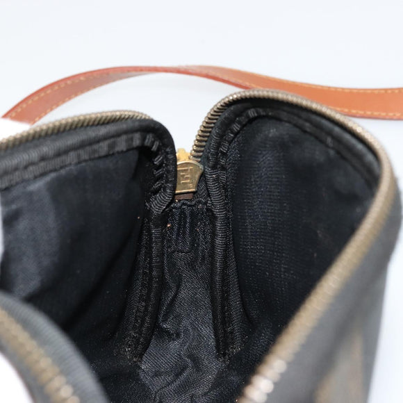 FENDI Pecan Canvas Umhängetasche PVC Braun Schwarz Gold Auth 124174