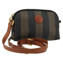FENDI Pecan Canvas Shoulder Bag PVC Brown Black gold Auth 124174-1
